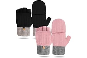 Justay Sowarm Damskie rękawiczki bez palców, zimowe, ciepłe, dzianinowe, miękkie rękawiczki, wiatroszczelne rękawiczki z klapką, do uprawiania sportu na świeżym powietrzu, prezenty dla mężczyzn i