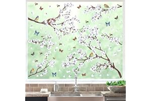 ANHUIB Frühling Deko Fenster Aufkleber,Fensteraufkleber Blumen Weiß,Vögel Fenstersticker,Fensterbilder Schmetterlinge Wohnzimmer,Wandsticker Blumen Kinderzimmer,Pflanze Wandtattoo,Blumen Fensterbild