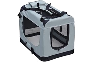 Fudajo Faltbare Transportbox für Hunde, Katzen L (70x52x50cm), robust, leicht, sicher, Hundebox mit Tragegriff und Decke, Grau