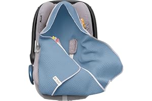 Mikos Coperta in tessuto a nido d'ape, per l'estate, 100% cotone, per seggiolino auto, coperta per passeggini, ad esempio Maxi Cosi rosa, beige, cintura a 3 punti (38) (jeans)