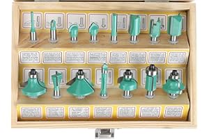 Marca Amazon - Denali Juego de brocas para fresadora de carburo de tungsteno, 15 piezas, estuche de madera