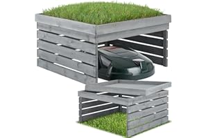 tectake® Riparo per Robot Tagliaerba, Garage Robot Tagliaerba Resistente alle Intemperie, Spazioso Garage in Legno di Pino, Tetto Piantabile, Copertura Robot con Telone, 78 x 84 x 86 cm - Grigio