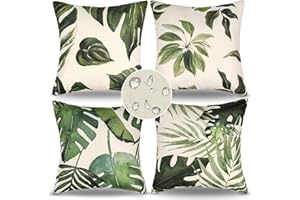 ELITEHOMECOMFORTS Verde Fundas de Cojines 40x40cm Exterior Fundas Cojines Impermeable Funda Cojin Plantas Tropicales Decorativo Verano Sofa Moderno Lino Por Salon Jardín Sofá Cojines Decoración 4 Piezas