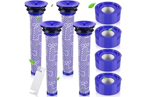 ROELLY Kit de Filtros para Dyson Aspiradoras V7 V8 Absolute,Animal,Motorhead,4 Prefiltros,4 Postfiltros HEPA y 1 Cepillo de Limpieza,Reutilizables Lavables,Reemplaza Las Piezas #965661-01 & #967478-01