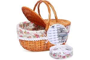 ‎HYBDAMAI HYBDAMAI Picknickkorb-Set aus Weide für 4 Personen mit Deckel und Griff. Picknickkorb mit waschbarem Futter und Besteckset für Outdoor, Camping, Halloween, Weihnachten und Geburtstag