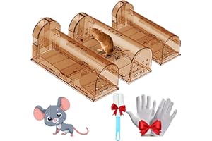 UFLIX® 3pcs Humane Mouse Traps, Reusable Mouse Trap for Indoors and Outdoors With Cage Brush, Rodent Trap High Sensitive No Kill (Brown)