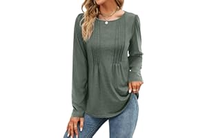 Aokosor Long Sleeve Tops Womens Tops - Ladies Jumpers Casual Sweatshirts Puff Sleeve Blouse Pleated Front Tunic