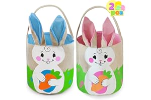 JOYIN 2 Pcs Easter Bags Easter Bunny Basket Set for Easter Eggs Hunt, Easter Tote Egg Basket Bags Gift Baskets for Kids, Kids Easter Party Favor (Burlap)