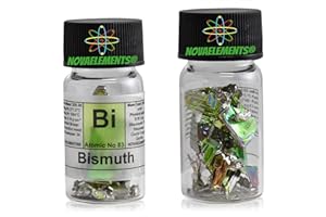 NOVAELEMENTS Bismuto metálico elemento 83 Bi, cristal individual puro aproximadamente 12 gramos 99,99% en am de cristal con etiqueta, am completa