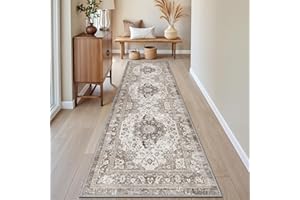 DEXI Hallway Runner Rug 61 x 213 cm, Non-Slip Long Washable Entryway Floor Mats, Absorbent Thin Vintage Carpet Runners for Kitchen, Laundry, Bedside, Brown