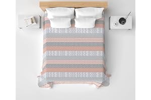 HomeLife Copriletto Matrimoniale Estivo Cotone Piquet 100% Made In Italy - Fresca Coperta Matrimoniale Cotone, Leggera e Traspirante per l'Estate con Elegante Fantasia Tribale - Arancione, 260x280