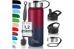 Milu Borraccia Termica Acciaio Inox – 500ml, 750ml, 1000ml (+3 coperchi) - Bottiglia Acqua Termos Senza BPA, Isolato Sottovuoto, A Prova di Perdite Anche per Acido Carbonico (Berry Blu, 500ml)