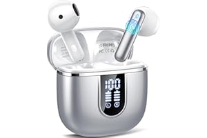 CILLSO Wireless Earbuds, Bluetooth 5.4 Earphones in Ear with HiFi Stereo, Bluetooth Earbuds with 4 ENC Noise Cancelling Mic, 40H Playtime Wireless Headphones Deep Bass, IP7 Waterproof Dual LED Display Sliver