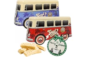 Camper Van Shortbread Biscuit Tin - 1 x 320g Randomly Selected Red or Blue Tin with Scottish Shortbread Cookies & Topline Tree Ornament for Stocking Fillers, Christmas Gifts for Camper Van Lovers
