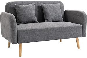 ‎HOMCOM HOMCOM Sofa 2 Sitzer Couch mit 2 Wurfkissen, Kleine Loveseat mit Samtopik Modern Polstersofa für Wohnzimmer, Schlafzimmer, kleinen Raum, Grau 130 x 70 x 80 cm