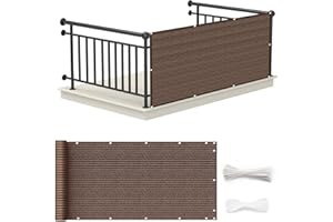 HOKXUAN Brise Vue Renforcé 125 x 460 cm Protection UV Résistant Déchirures Paravent Bâche Jardin avec Cordons et Trous pour Balcon Jardin Patio, ‎Marron