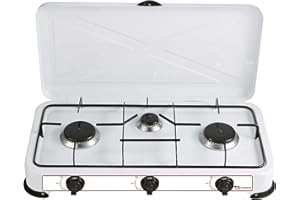 XONE Fornello a Gas GPL 3 fuochi, Struttura in Acciaio smaltato di Colore Bianco, Consumo 2,9 kW (221 g/h) | Fornello Campeggio Dimensioni: 58 x 33 x 9 cm, Peso: 3 kg