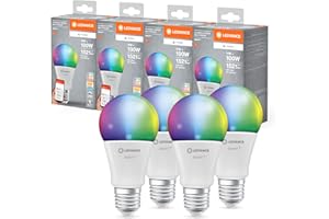 ‎LEDVANCE Ledvance Lampa Led Smart+ Matter, Biała Matowa, 14 W, 1521 Lm, Klasyczny Kształt Żarówki Z Trzonkiem E27, Światło Kolorowe i Białe, Sterowanie Aplikacją Lub Głosem, Żywotność Do 20 000 Godzin,Pakiet 4