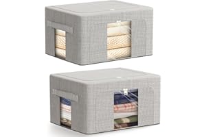 AIOR 2pcs Bolsa de Almacenamiento de Ropa con Estructura Metálica Plegable, 66L Tela Oxford Cajas de Almacenaje Ropa, Organizador Guardar para Juguetes Mantas