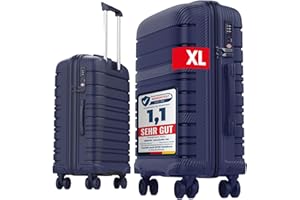 Koffer Reisekoffer mit Rollen Carbonoptik Hartschalenkoffer Trolley Handgepäck mit TSA-Schloss Rollkoffer Leicht Travel Groß (Navy Blau, XL)
