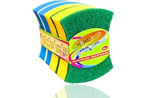 HOMESmith Heavy Duty Butterfly Washing Up Sponge Scourers ( Pack of 4 ), Yellow & Blue