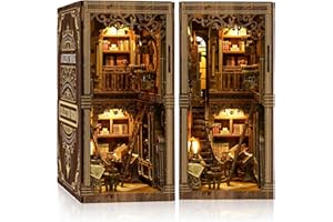 Cuiwos Book Nook Kit en Madera - (Edición Clásica) - | Miniatura 3D con Luces LED | Sala Vintage de Libros para Montar | Decoración de Estantería | Regalo Creativo para Lectores y Manualidades