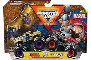 Monster Jam, Marvel – Camions monstres officiels Thanos Vs Thor moulés sous pression, échelle 1:64, jouets pour enfants pour garçons et filles à partir de 3 ans