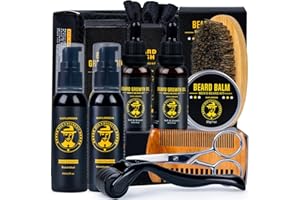 GOFLORDEN Beard Kit, Beard Grooming Kit for Men, Beard Growth Kit with Beard Roller, 2 Pack Beard Growth Oil, Beard Shampoo, Beard Conditioner, Beard Brush, Beard Balm, Beard Comb, Scissors