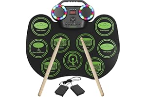 Batería Electrónica E-Drum Kit, Bonvvie Tambor Digital Enrollable Portátil Recargable con 9 Pads, MIDI, DTC, Altavoces Integrados, Ideal para Niños, Estudiantes, Principiantes, Entusiastas