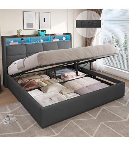 Lit coffre Lit 160x200 cm Lit double rembourré Lit de rangement Tête de