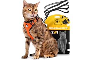 Tierhood - Uprząż dla Kota z Smyczą [BEZ SKŁADANIA] - Zestaw Szelki i Naczyń dla Małych Kotów (Pomarańczowy, S (22-27 cm) (31-41 cm))