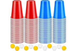 Frasheng réutilisables Tasse de bière Pong,100 Tasses(50 rouge + 50 bleu) et 12 balles,Jeux à Boire Gobelets en Plastique, gobelets de fête, 16oz/450ml