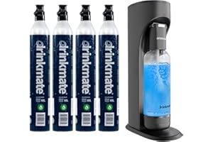 Drinkmate OmniFizz Sparkling Water and Soda Maker, Carbonates Any Drink Not Just Water, Fizzy Drink Maker, Water Carbonator, Sparkling Water Machine, x4 CO2 Cylinders Included, Matt Black