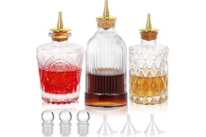 SUPROBARWARE Bitters Lot de 3 bouteilles vintage en verre pour cocktail, whisky, mélange, boissons avec bouchon en liège en acier inoxydable pour bar, restaurant, cuisine