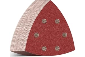 Aucenix 93mm Triangle Sanding Pads: 6 Holes 60PCS Detail Sander Pads Hook Loop - Sandpaper Sanding Sheets Assorted Coarse Fine 40/60/80/120/150/180/240/320/400/600 Grits for Wood Metal Wall (60Pcs)