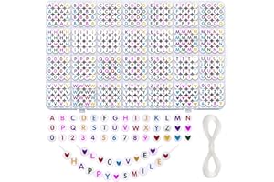 Liangding 1100+ Piezas Cuentas para Pulseras, 7 X 4 mm A-Z Colores Redondos Abalorios Letras con Corazón y Números del 0 al 9, Letras Pulseras Friendship Bracelet Kit, DIY Manualidades