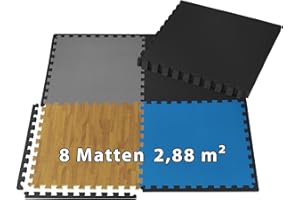 ‎ALPIDEX ALPIDEX 8er Set Bodenschutz Sportgeräte Matte 1cm Dicke 60x60 cm Trainingsmatten 2,88 m² Unterlegmatte Pool Fitness Turnmatte Fitnessraum Gymnastikmatte Fitnessmatte Bodenmatte Gummimatte