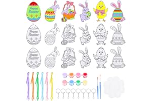 ADXCO 18 Pieces Easter Suncatchers Craft Kit DIY Easter Window Paint Art Kit Easter Sun Catchers Ornaments in 6 Designs with Ribbons Color Pigment and Key Rings for Party Favors