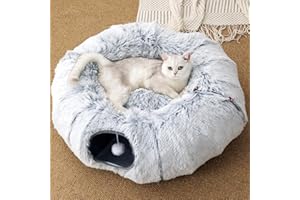 FURRYPAWS Túnel para Gatos 3 en 1-160cm con Cama Extraíble, Transformable (S/C/Redondo), Estructura Metálica Reforzada, 20 Juguetes, Plegable en 10s