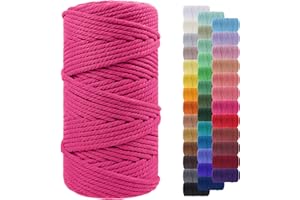 LEREATI Corde Macramé 5mm x 100m, Fil Macramé Corde Coton Naturelle, Grosse Ficelle Cordelette 5mm Cordon Macramé pour Macrame Mural, Porte Plante, Bricolage, Décoration Boho (Rose Rouge)