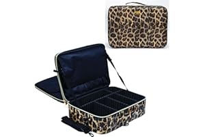 FAIM BEAUTY Travel Makeup Train Case Makeup Cosmetic Case Organizer Portable Artist Storage Bag with Adjustable Dividers for Cosmetics Makeup (Leopard, Medium)