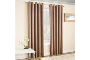 Enhanced Living Vogue Latte Natural 90 x 90 inch (229x229cm) Eyelet Thermal Noise Reducing Dim Out Curtains for Bedroom and Living Room