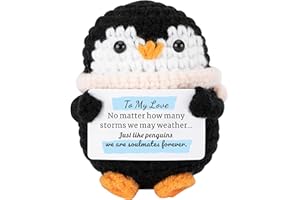 HONZEE Love Gifts for Her Crochet Penguin for Him, I Love You Present Girlfriend Boyfriend Birthday Romantic Cute Wedding Gifts for Husband Wife Valentines Day Gift With Love Christmas Stock