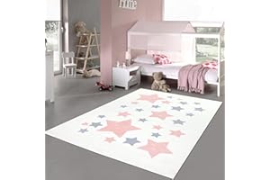 Teppich-Traum Tappeto Camera dei bambini Stars Soft in rosa, grigio e bianco 160x230 cm