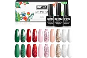 INPING Gel Nail Polishes, 10 Colors Christmas Candy Cane Nail Polish Set, Glitter Green Red Pink Gold Silver Snow White Soak Off UV/LED Lamp, Beauty Gifts for Women Nail Art Varnish, 8ml/0.27oz