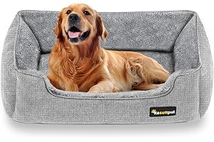 Kasunpul Hundebett, Hundekissen, Hundekorb, Hundekörbchen Hundesofa rutschfeste Unterseite, für mittelgroße Hunde, Bezug abnehmbar und waschbar 113 x 78 x 30 cm, Größe XL, Hellgrau