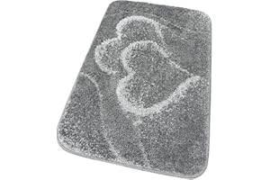 EMMEVI Tappeto Bagno Cuori Morbido Shaggy Antiscivolo Camera Letto Doccia MOD.IBSCO (B) 50X80 Grigio