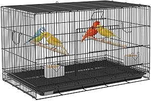 PawHut Jaula para Pájaros 77x46x45 cm Jaula Metálica para Aves con Bandeja Extraíble 2 Perchas 2 Comederos para Periquitos Canarios Negro