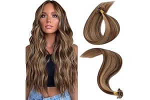 MY-LADY Extensiones Queratina Pelo Natural 25pcs 35 cm U Tip Hair Extensions Brun Moyen/Blond Foncé Cabello Humano Remy Hair20g #4P27