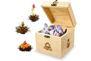Creano Teekiste aus Holz mit 6 Teeblumen Erblühtee - 3 verschiedene Sorten Schwarzer Tee